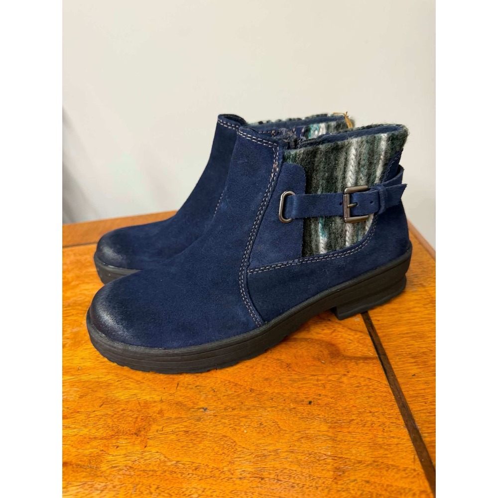 New Earth Origins 8 Tate Navy Blue Suede Wool Ankle Boots Scotchgard Booties - Picture 3 of 8